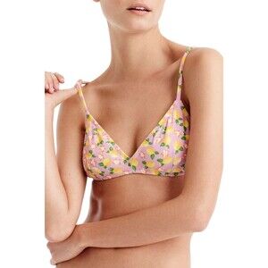 J Crew Womens Bikini Top XXS Lemon Print French Cross-Back Swim Bra Pink Retro
